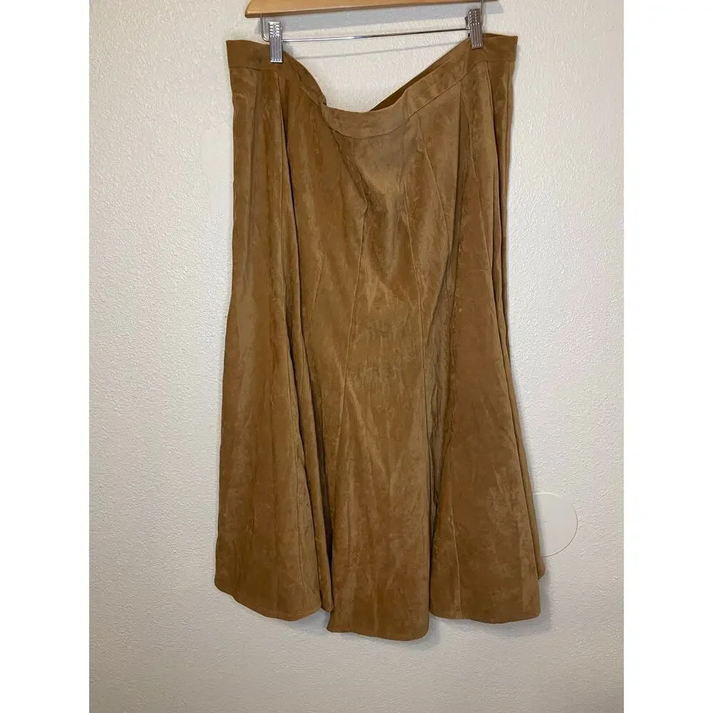 Dress Barn Western Wear Faux Suede Light Brown Midi Flare Skirt Size 24w - Picture 8 of 12